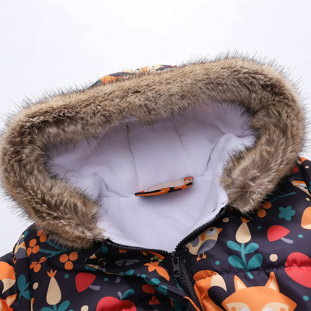 Kids Girls Faux Fur Hooded down Jacket Coat Kids Winter Warm Fleece Lined Thick Floral Hooded Windproof Coats Outerwear Z90