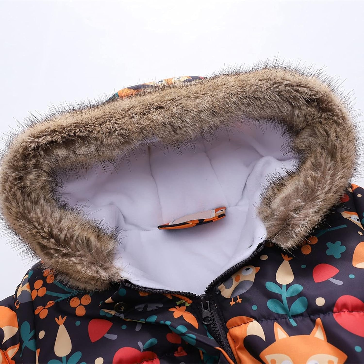 Kids Girls Faux Fur Hooded down Jacket Coat Kids Winter Warm Fleece Lined Thick Floral Hooded Windproof Coats Outerwear Z90