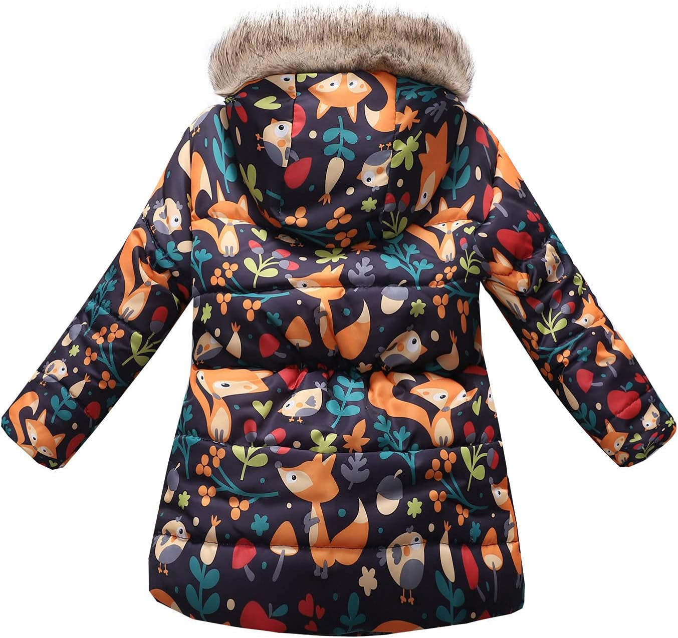 Kids Girls Faux Fur Hooded down Jacket Coat Kids Winter Warm Fleece Lined Thick Floral Hooded Windproof Coats Outerwear Z90