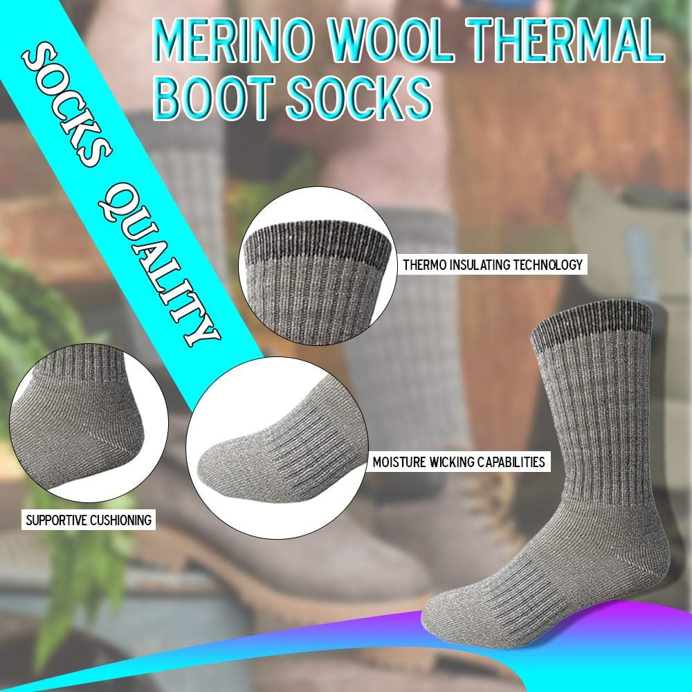 Merino Wool Thermal Boot Socks for Hiking, Trail, Hunting, Winter