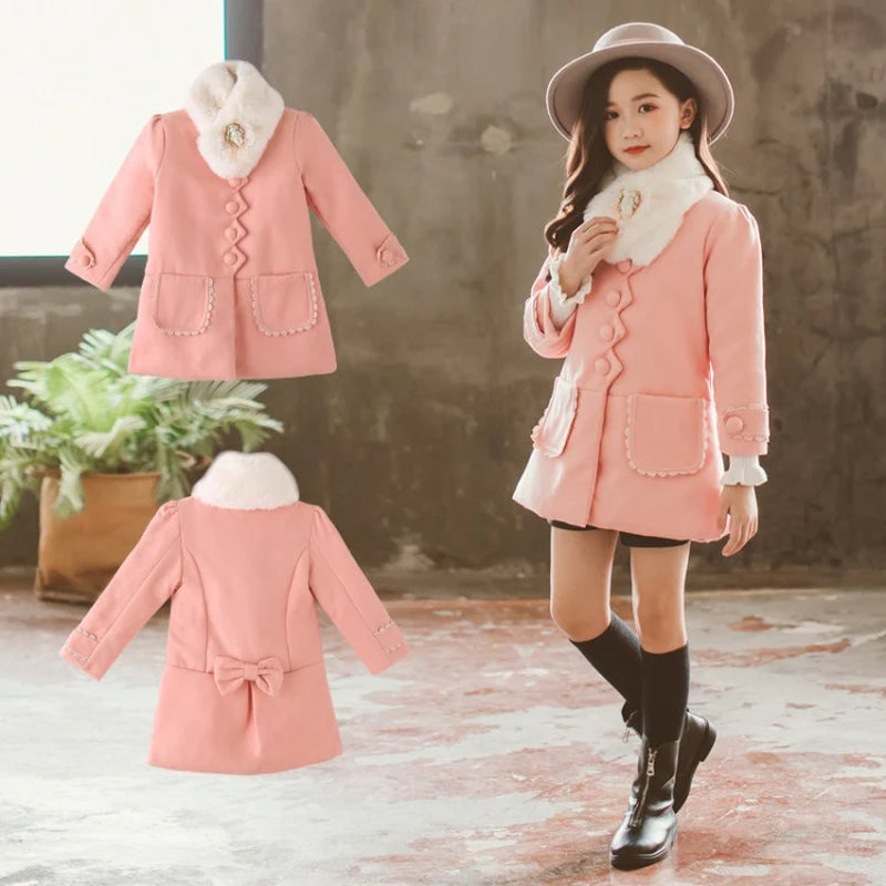Kids' Mid-Length Jacket Fall Winter Thick Fur-Trimmed Coat