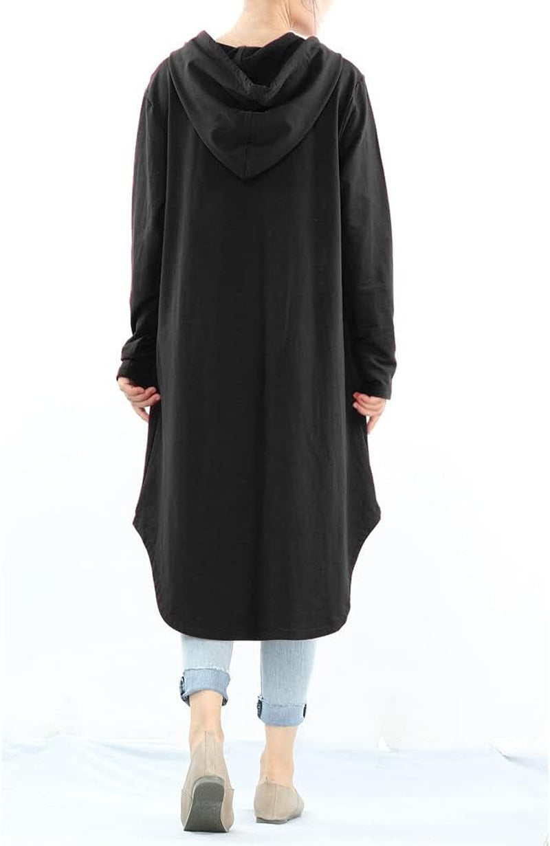 Women'S Sweatshirt Tunic Dresses Long Sleeve Casual Oversized Long Hoodie Pullovers(Style 6 Black 2XL)