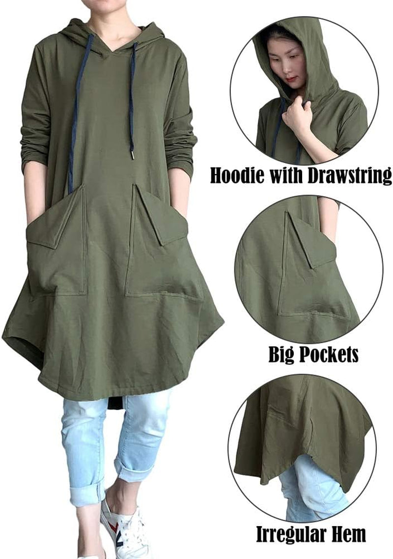Women'S Sweatshirt Tunic Dresses Long Sleeve Casual Oversized Long Hoodie Pullovers(Black,L)