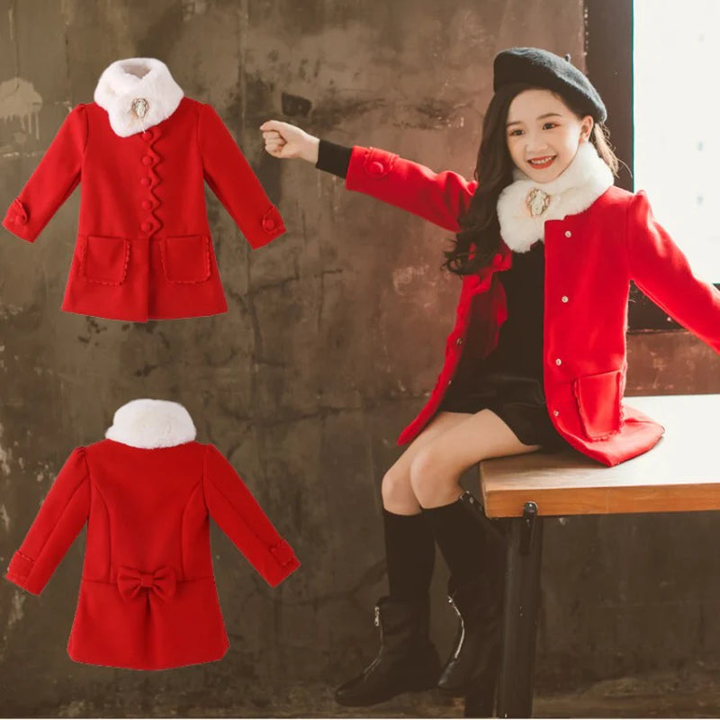 Kids' Mid-Length Jacket Fall Winter Thick Fur-Trimmed Coat