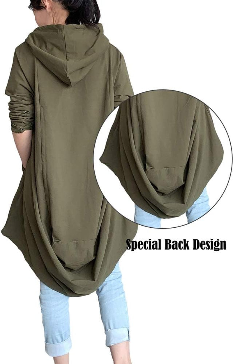 Women'S Sweatshirt Tunic Dresses Long Sleeve Casual Oversized Long Hoodie Pullovers(Black,L)