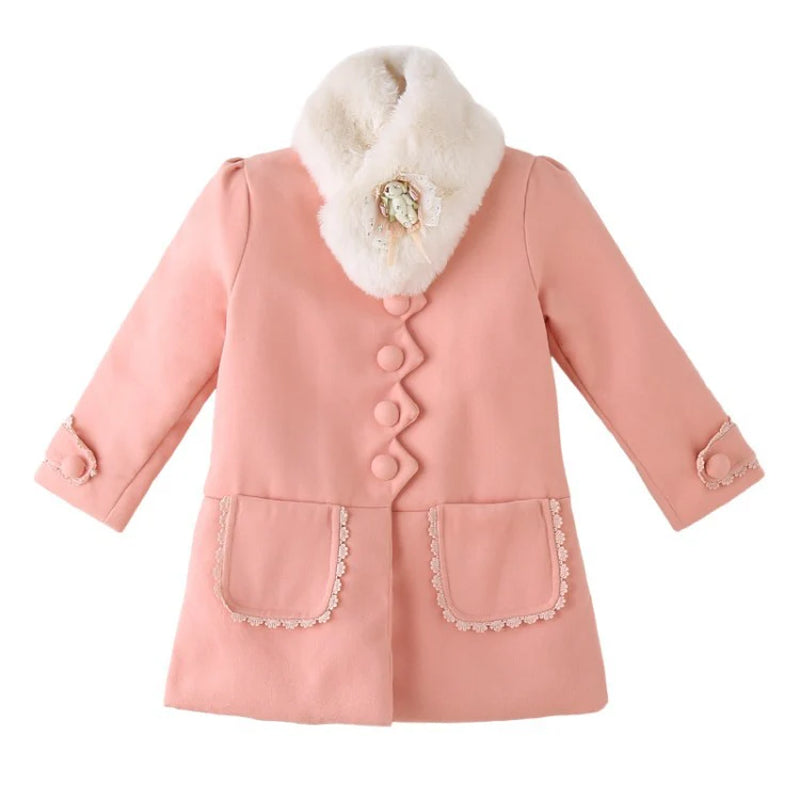 Kids' Mid-Length Jacket Fall Winter Thick Fur-Trimmed Coat