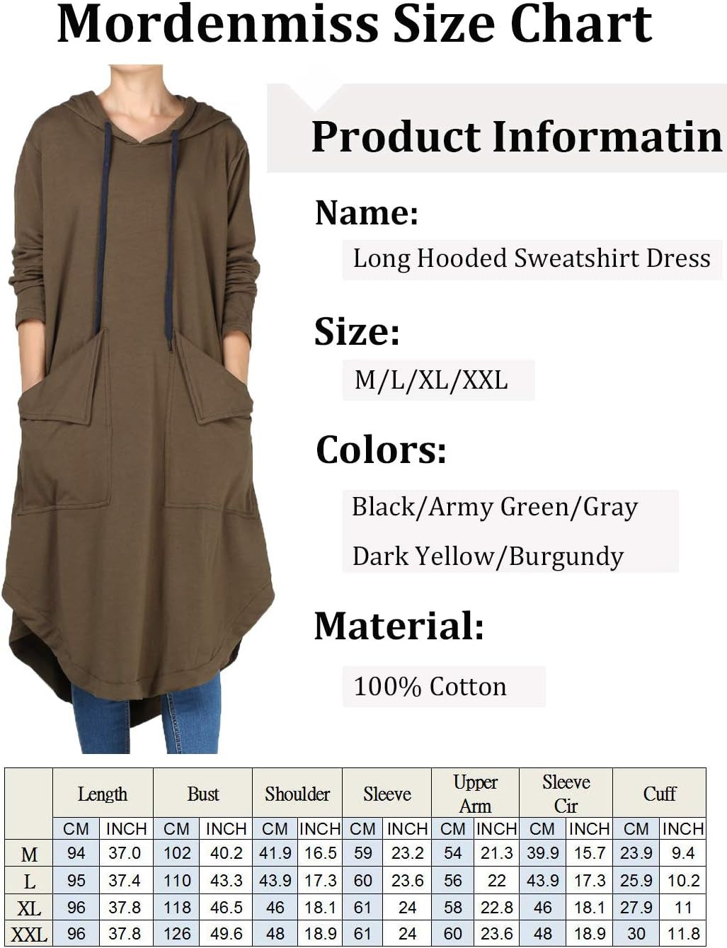 Women'S Sweatshirt Tunic Dresses Long Sleeve Casual Oversized Long Hoodie Pullovers(Black,L)