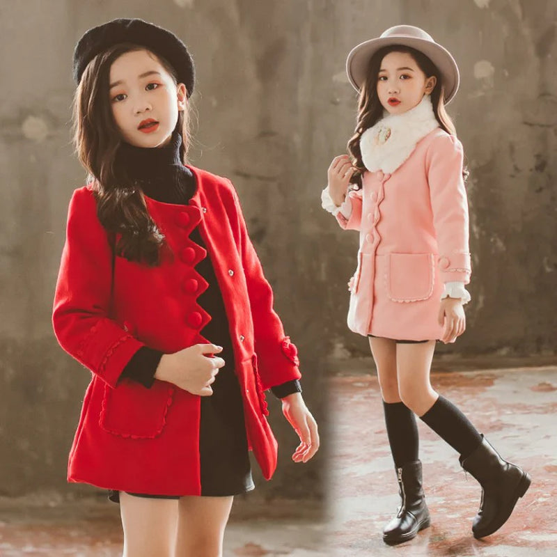 Kids' Mid-Length Jacket Fall Winter Thick Fur-Trimmed Coat